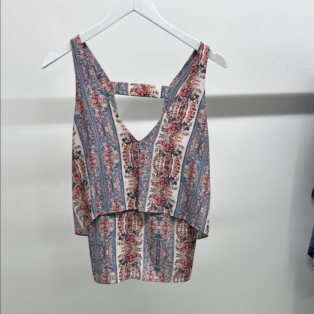 INTERMIX 100% Silk Blue and Pink Patterned Blouse